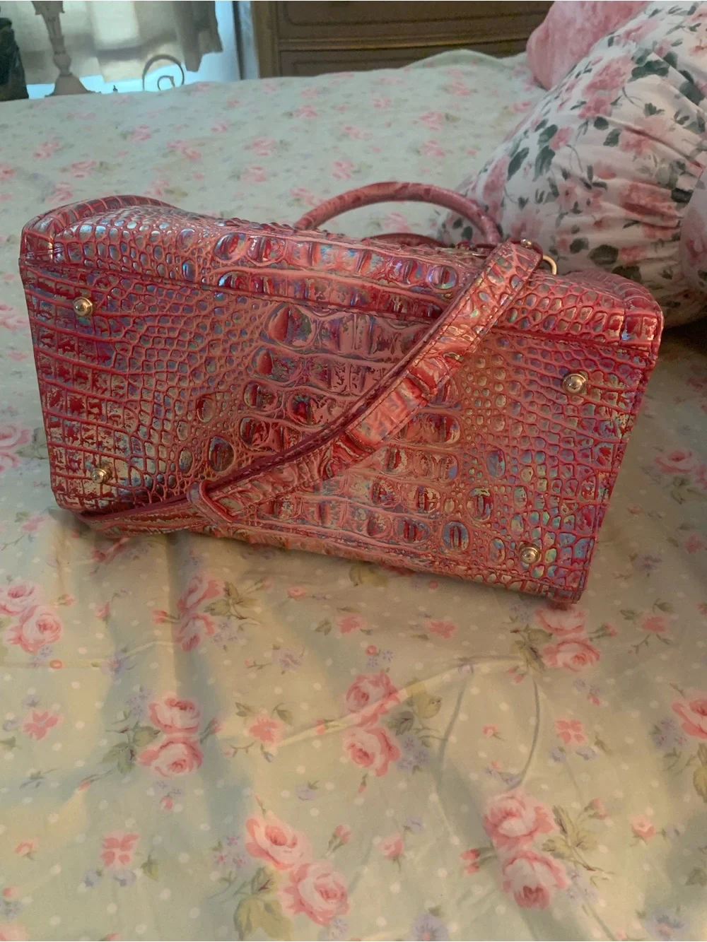Brahmin Magenta Wonderland small Caroline purse satchel